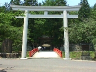 Torii and entrance bridge, Kumano Jinja.